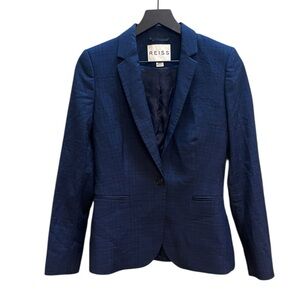Reiss Navy black plaid single button Blazer size 6